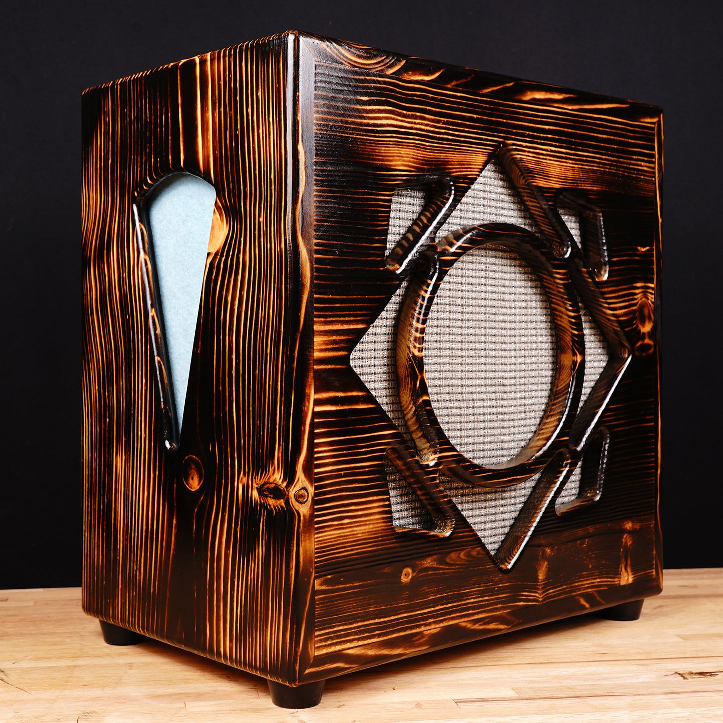1x12 Speaker Cab | Unloaded | Solid Pine | Shou Sugi Ban "Sunflower"